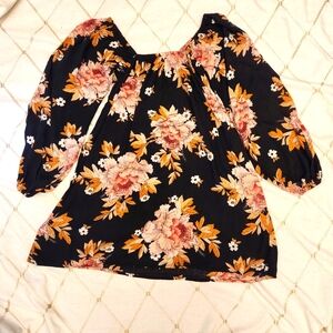 Billabong Black Floral Long Sleeve Mini Dress‎ Size M Autumn Blooms Boho EUC